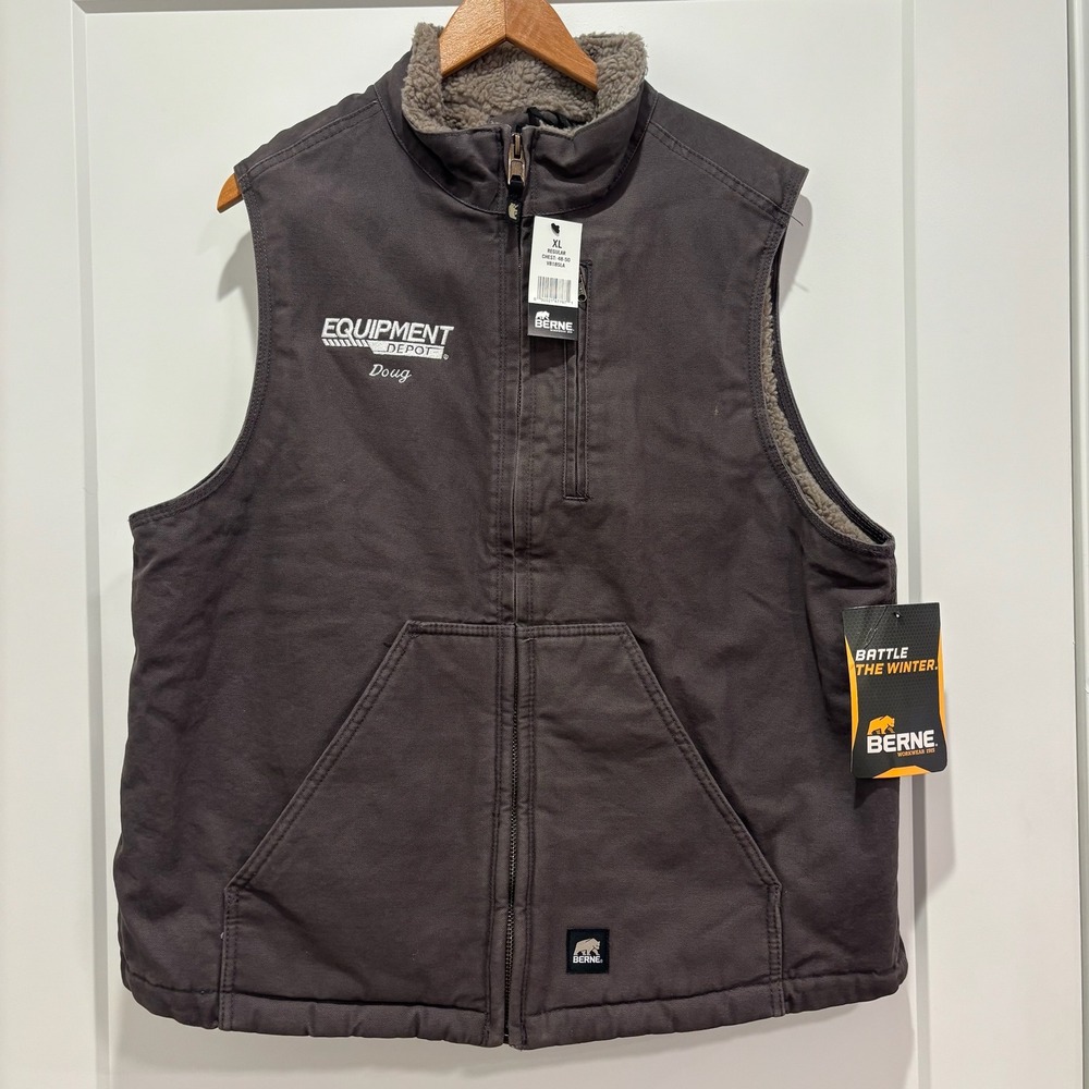 NWT Berne Workwear Men's XL Sherpa Lined Quilted Vest Brown Equipment Depot Doug